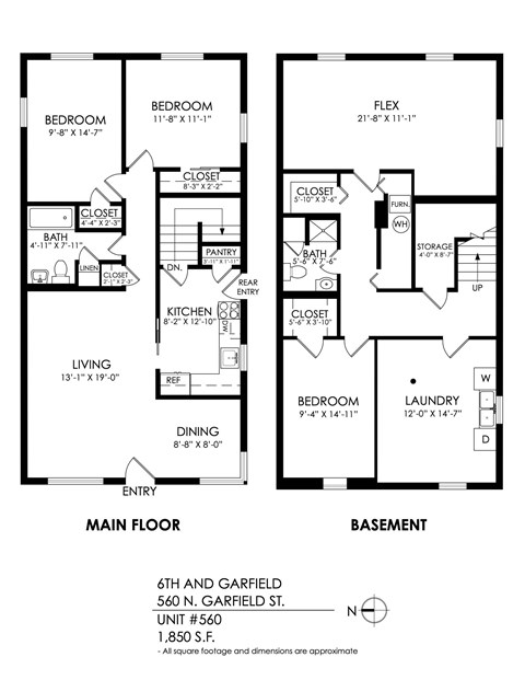 Floor plan for 3 beds, 2 baths